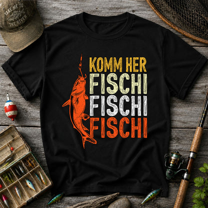 Komm Her Fischi Fischi Funny Catfish Fishing Graphic T-Shirt