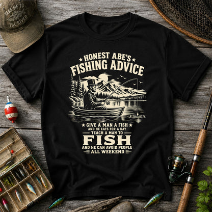 Honest Abe's Fishing Advice Funny Lincoln in a Boat T-Shirt