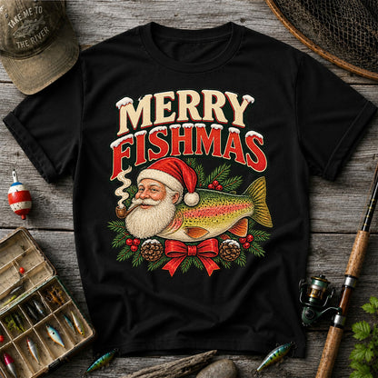 Merry Fishmas Santa Rainbow Trout Christmas Fishing T-Shirt