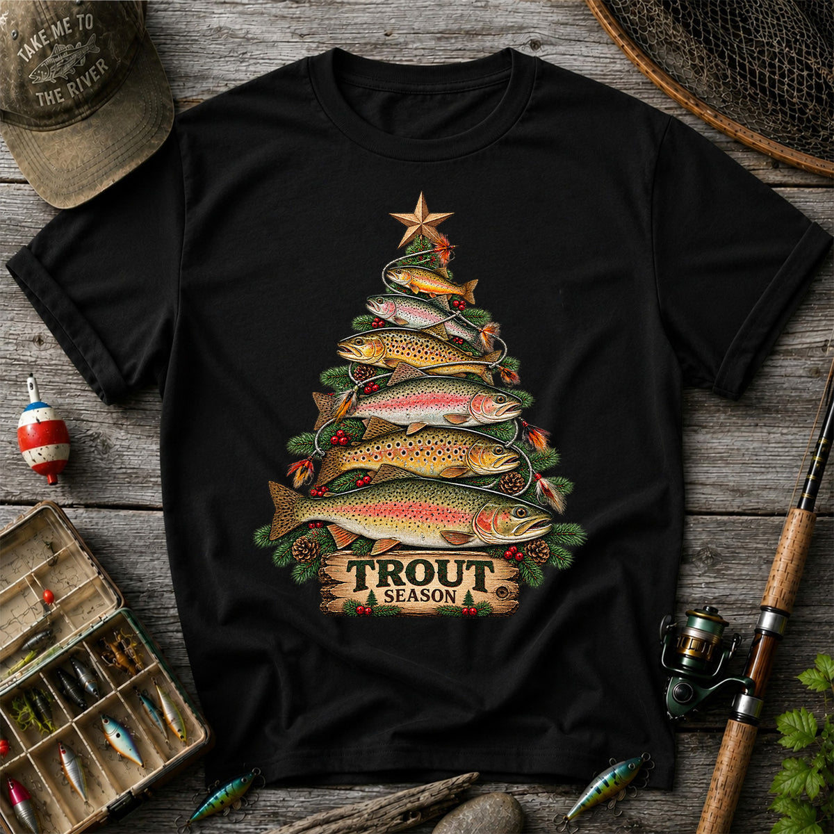 Trout Season Fish Christmas Tree Fishing T-Shirt