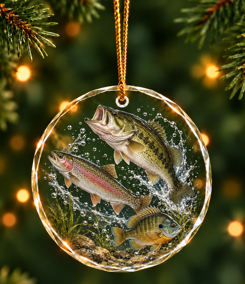 Fishing Glass Ornament, Fisherman Christmas Tree Keepsake
