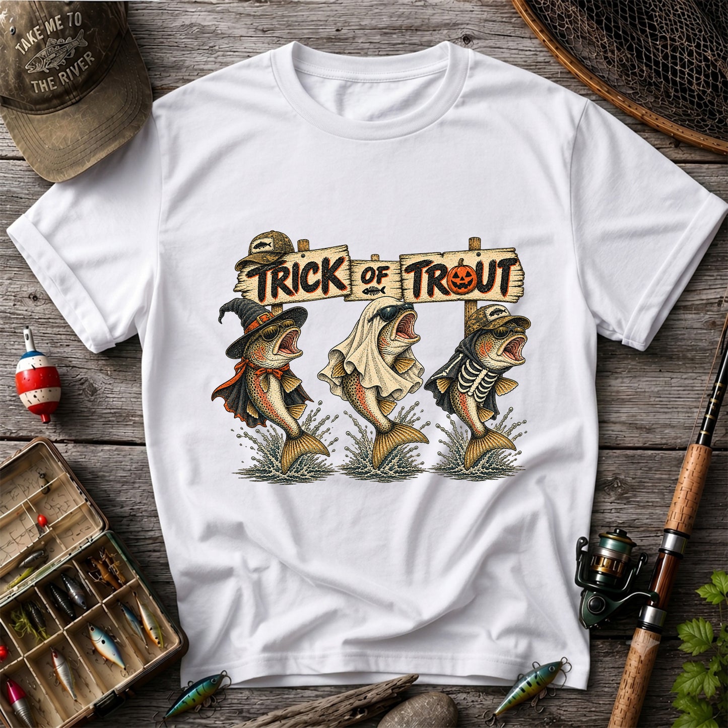 Trick or Trout Halloween Three Trout Fishing T-Shirt