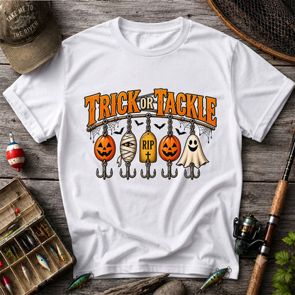 Trick or Tackle Pumpkin Ghost and Mummy Fishing Lures Halloween T-Shirt