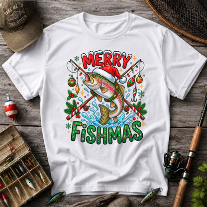 Merry Fishmas Santa Trout Christmas Fishing Graphic T-Shirt