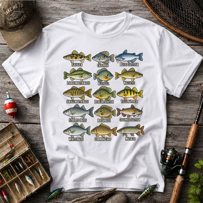 Bass Crappie and Catfish Freshwater Fish Chart Graphic T-Shirt