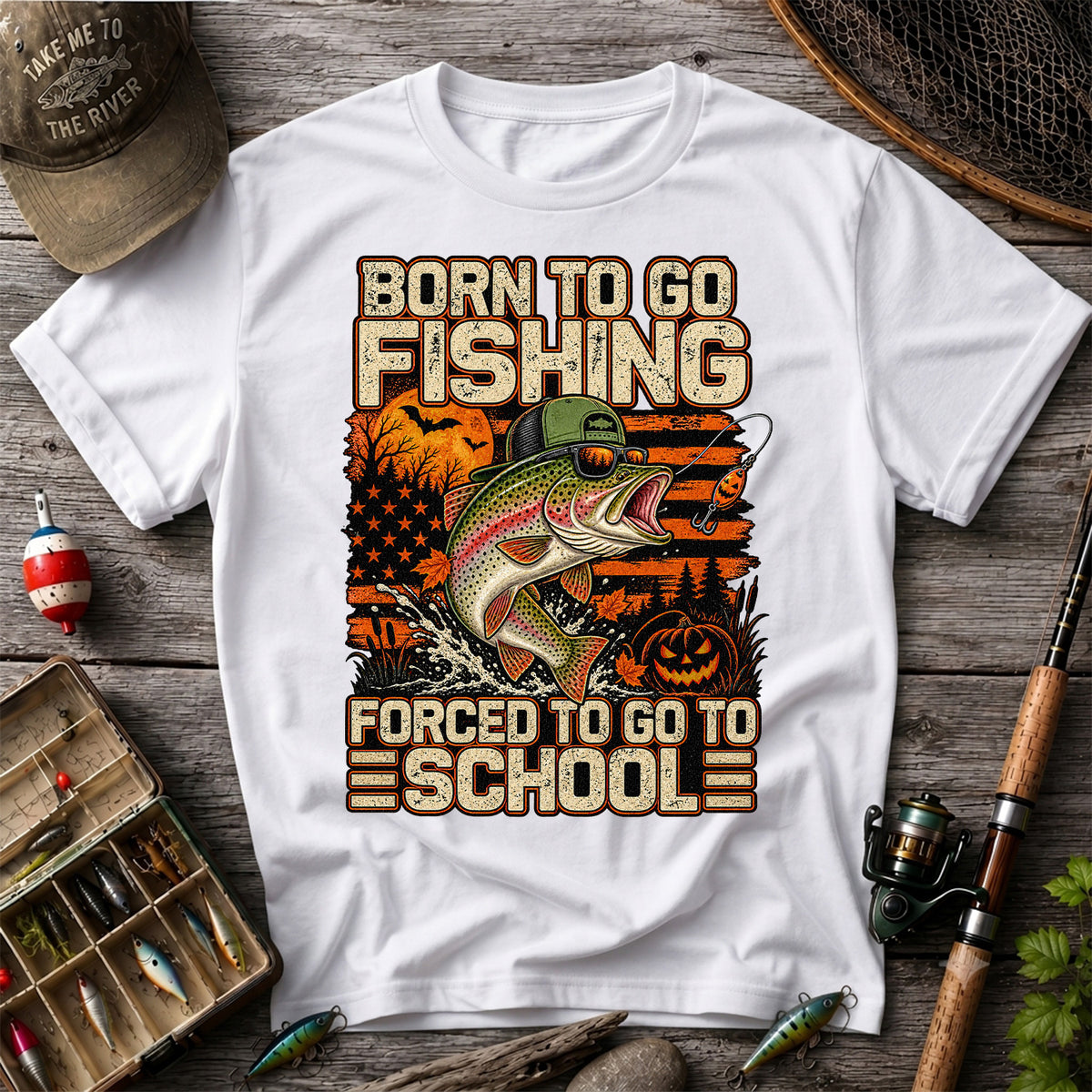 Born to Go Fishing Forced to Go to School Halloween Rainbow Trout T-Shirt