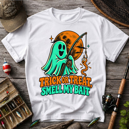 Trick or Treat, Smell My Bait Ghost Halloween Fishing T-Shirt