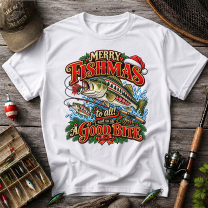 Merry Fishmas Christmas Sweater Pattern Bass Fishing T-Shirt