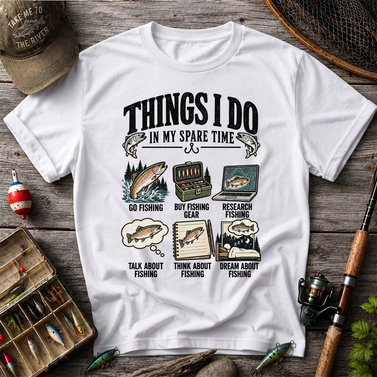 Things I Do in My Spare Time Funny Fishing Graphic T-Shirt