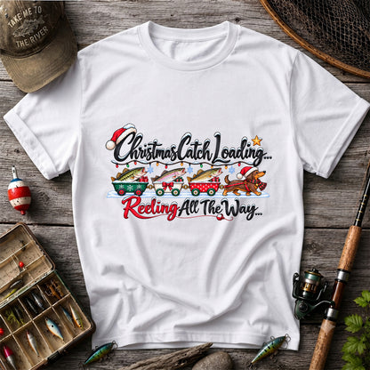 Christmas Fishing Train with Trout and Dog Graphic T-Shirt
