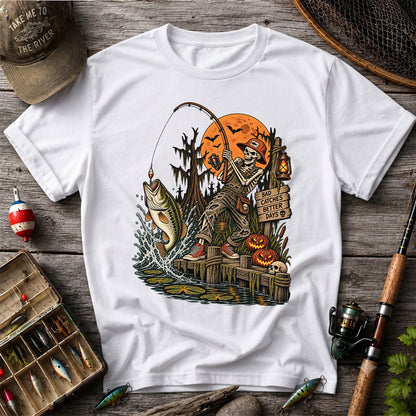 Bad Catches Better Days Skeleton and Bass Halloween Fishing T-Shirt