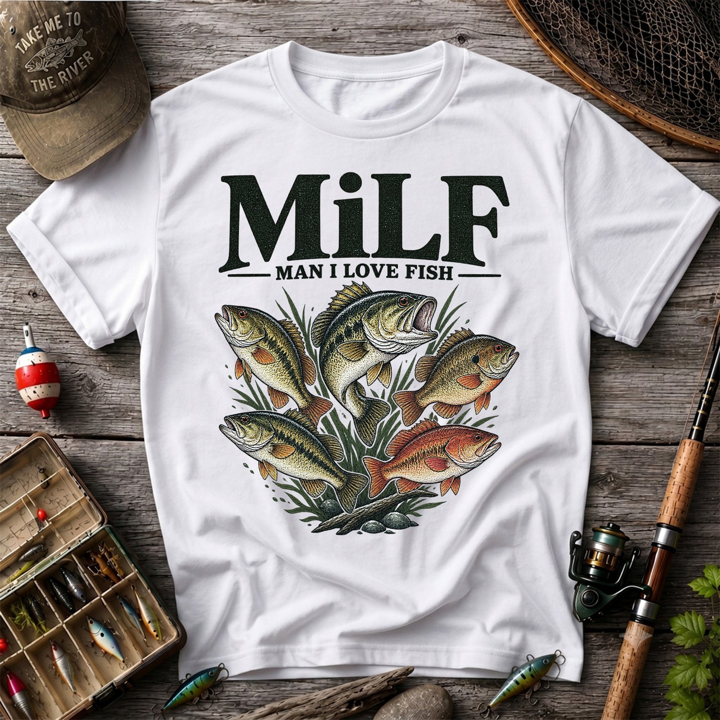MiLF Man I Love Fish Five Bass Funny Fishing T-Shirt