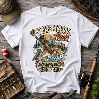 Yeehaw Trout Wranglers Fishing Club Cowboy Graphic T-Shirt