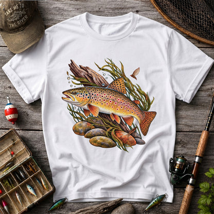 Vintage Brown Trout River Fishing Graphic T-Shirt