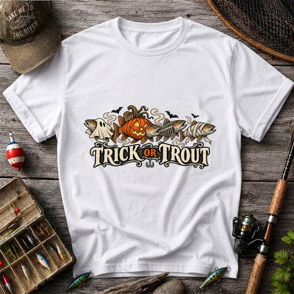 Trick or Trout Halloween Fish Lineup Fishing T-Shirt
