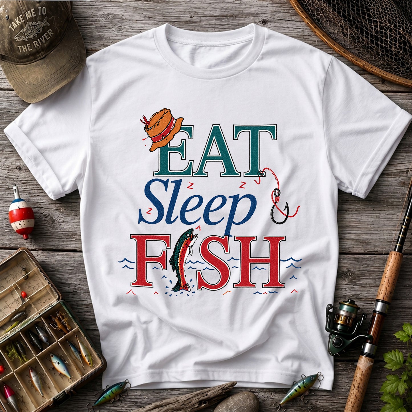 Eat Sleep Fish T-Shirt Trout Fishing Vintage Angler Tee
