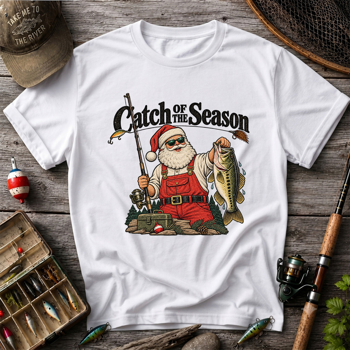 Catch of the Season Santa Bass Fishing Christmas T-Shirt