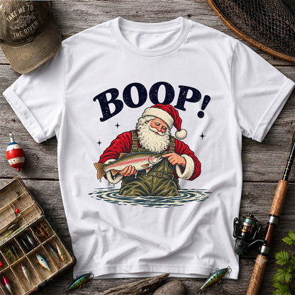 Boop Santa Holding Trout Funny Christmas Fishing T-Shirt