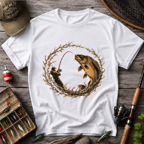 Carp Angler in Circular Water Splash Fishing Graphic T-Shirt