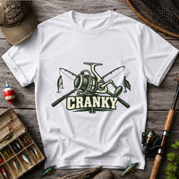 Cranky Fishing Reel and Crossed Rods Graphic T-Shirt