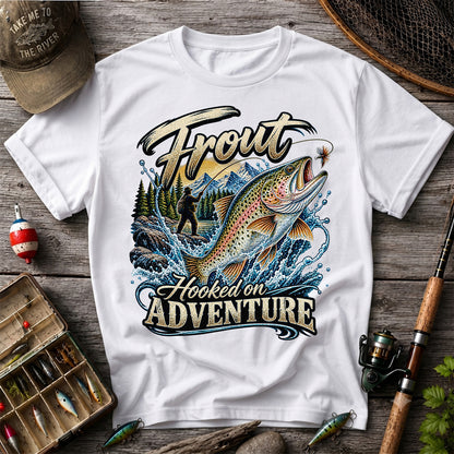 Trout Hooked on Adventure Mountain Fly Fishing T-Shirt