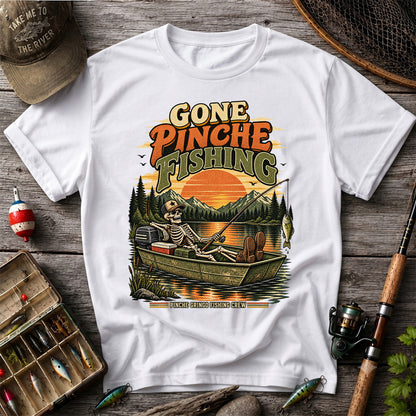 Gone Pinche Fishing Skeleton in a Boat Retro Graphic T-Shirt