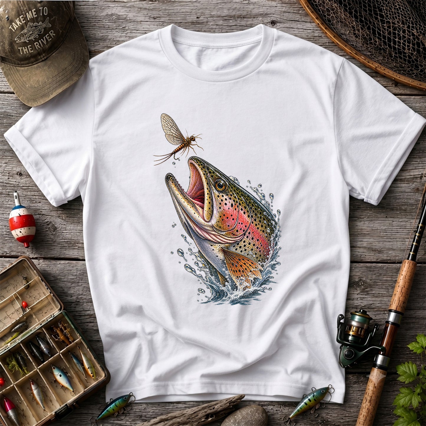Rainbow Trout Chasing Mayfly Fishing Graphic T-Shirt