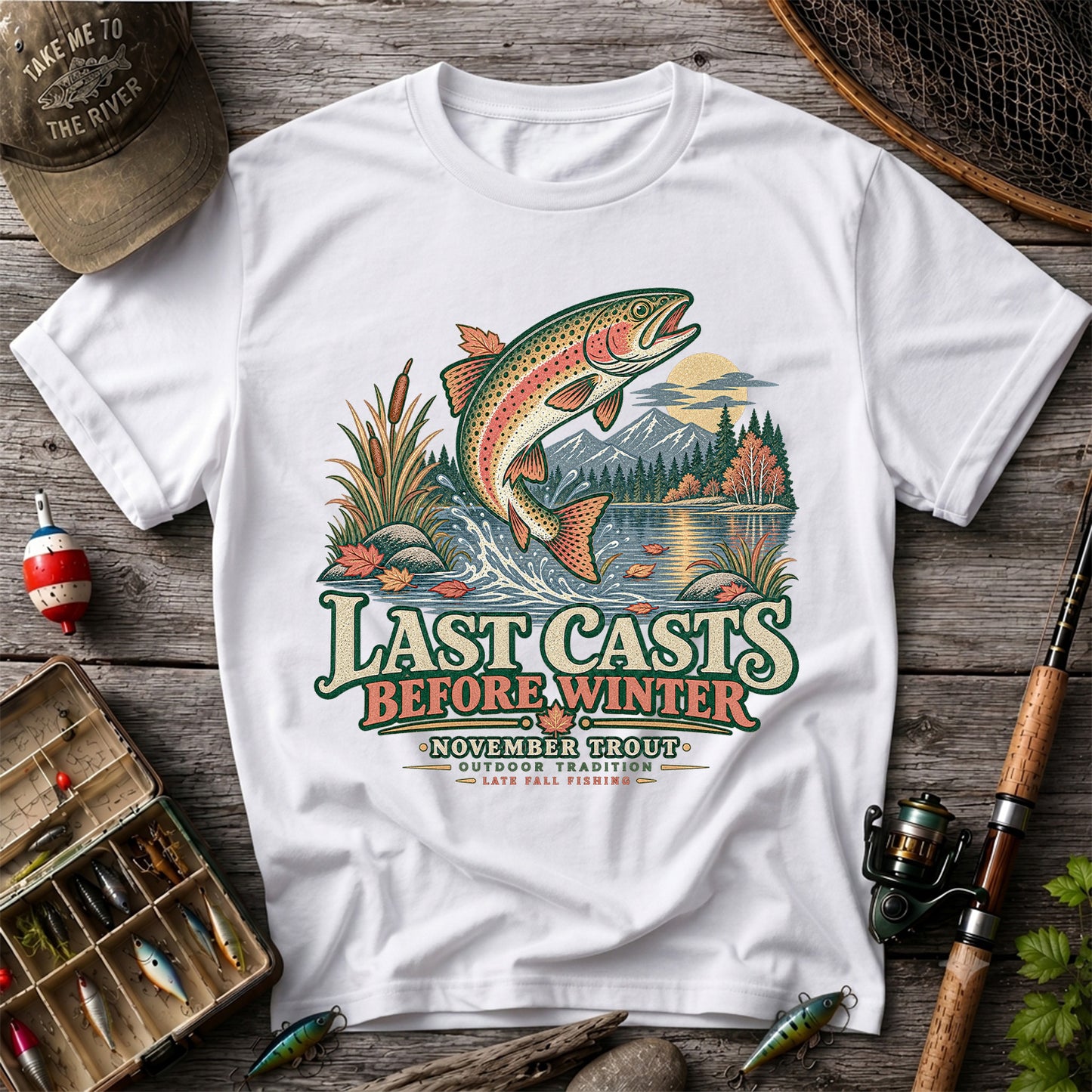 Last Casts Before Winter November Rainbow Trout Fishing Graphic T-Shirt