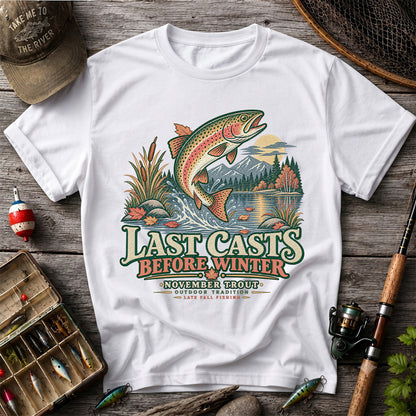Last Casts Before Winter November Rainbow Trout Fishing Graphic T-Shirt