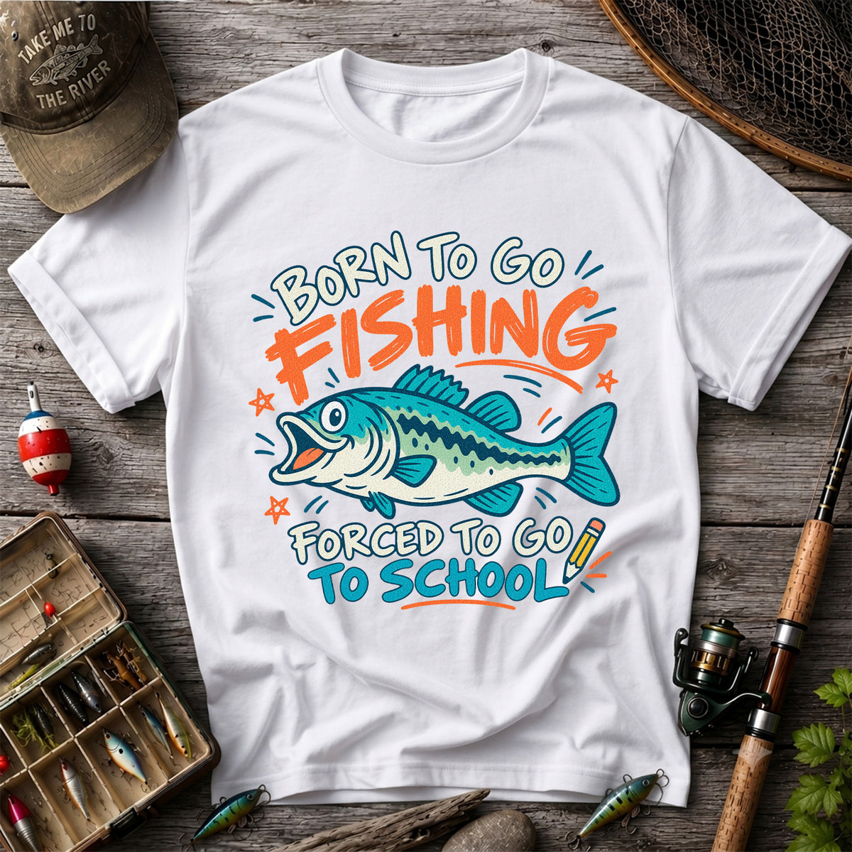 Funny Fish Fishing Graphic T-Shirt for Back to School