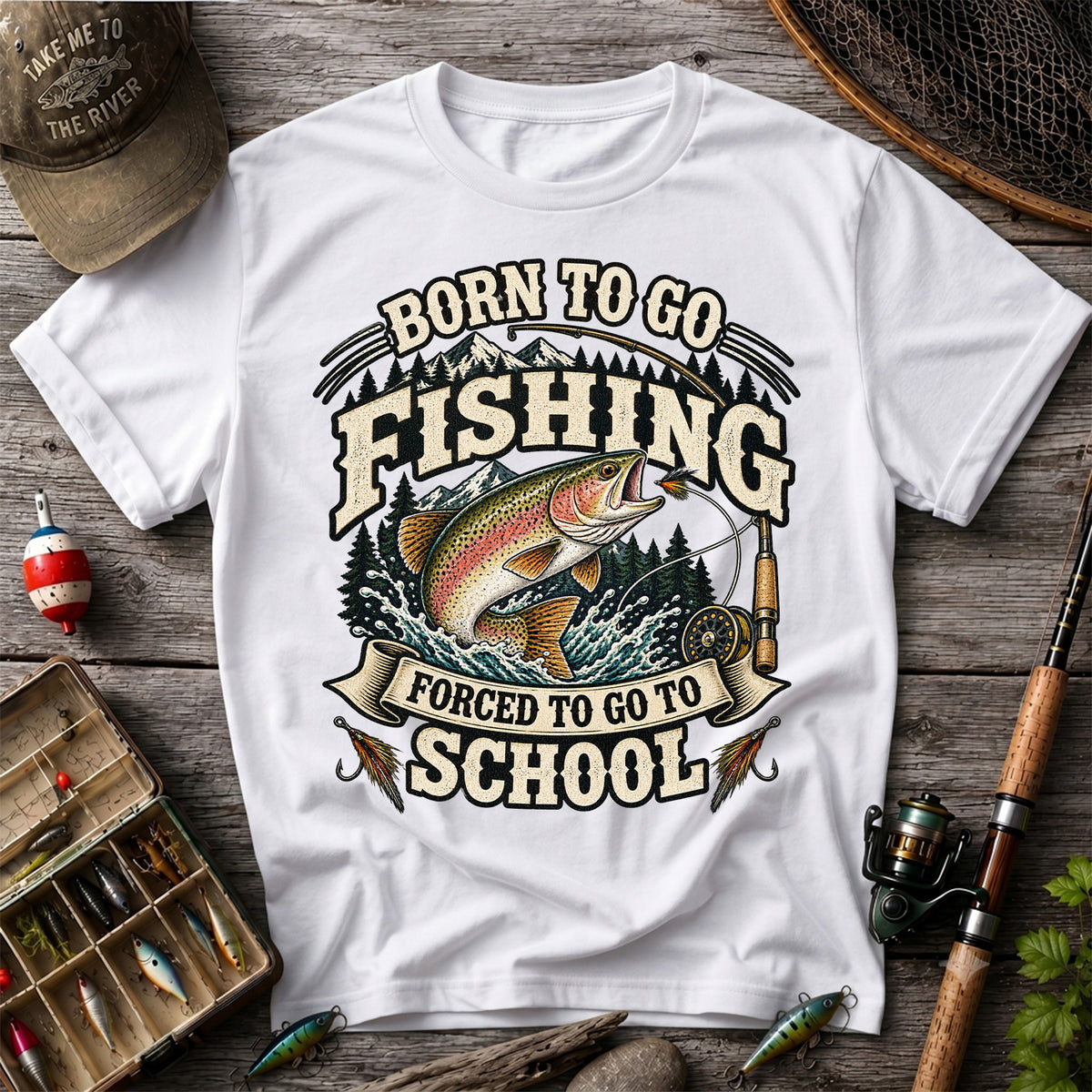 Born to Go Fishing Forced to Go to School Rainbow Trout Tee