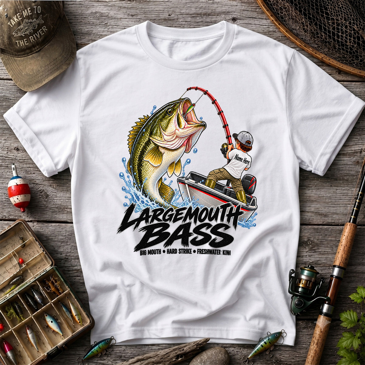 Largemouth Bass Fishing Boat Big Mouth Graphic T-Shirt