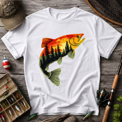 Sunset Forest Trout Fishing Graphic T-Shirt