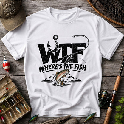 WTF Where's the Fish Rainbow Trout Fishing Graphic T-Shirt