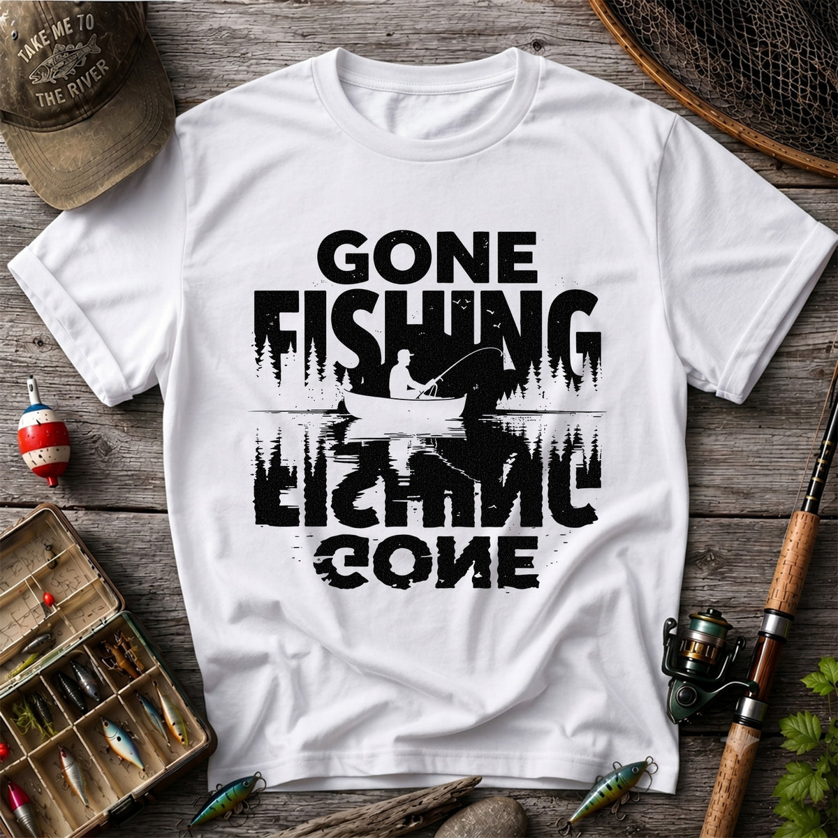 Gone Fishing Lake Adventure Angler Graphic T-Shirt