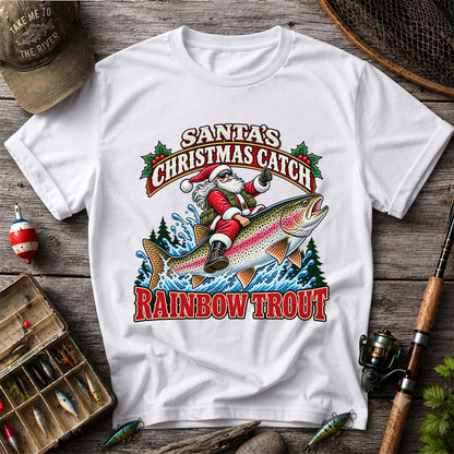 Santa's Christmas Catch Rainbow Trout Fishing T-Shirt