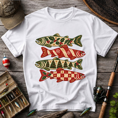 Christmas Trout Holiday Pattern Fishing Graphic T-Shirt