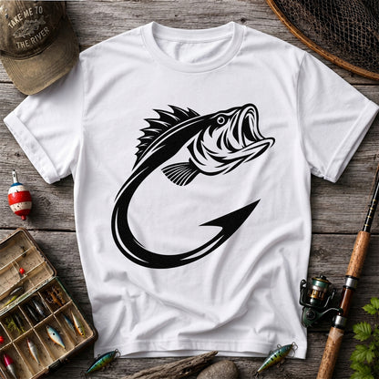 Bass Fish Hook Silhouette Fishing Graphic T-Shirt
