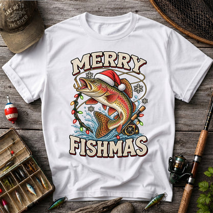 Merry Fishmas Santa Hat Rainbow Trout Fishing T-Shirt