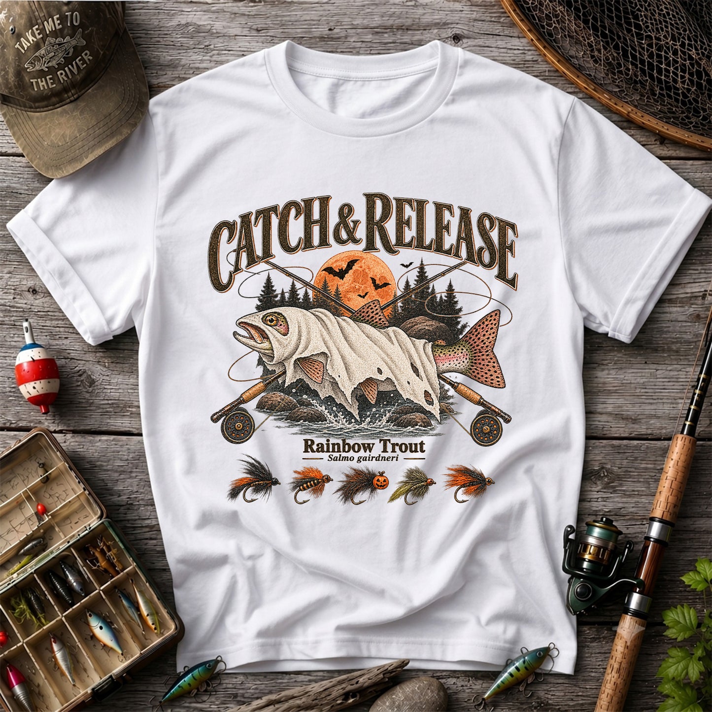 Catch & Release Rainbow Trout Halloween Fly Fishing T-Shirt