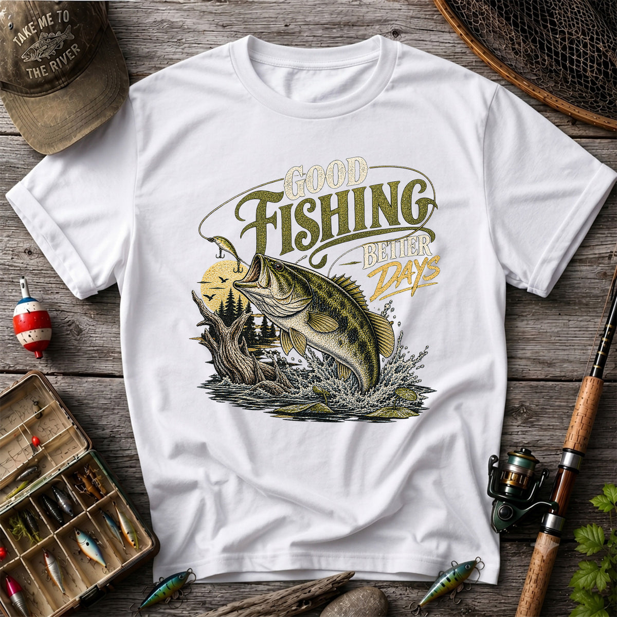 Good Fishing Better Days Largemouth Bass Graphic T-Shirt