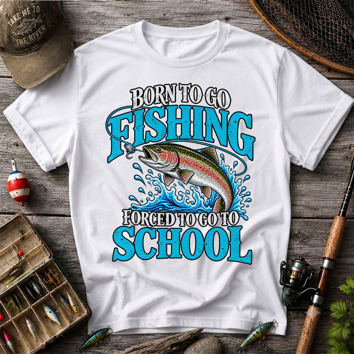 Born to Go Fishing Forced to Go to School Rainbow Tee, Trout T-Shirt