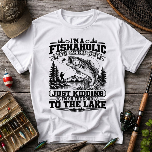 I'm a Fishaholic On the Road to Recovery Funny Trout Fishing T-Shirt