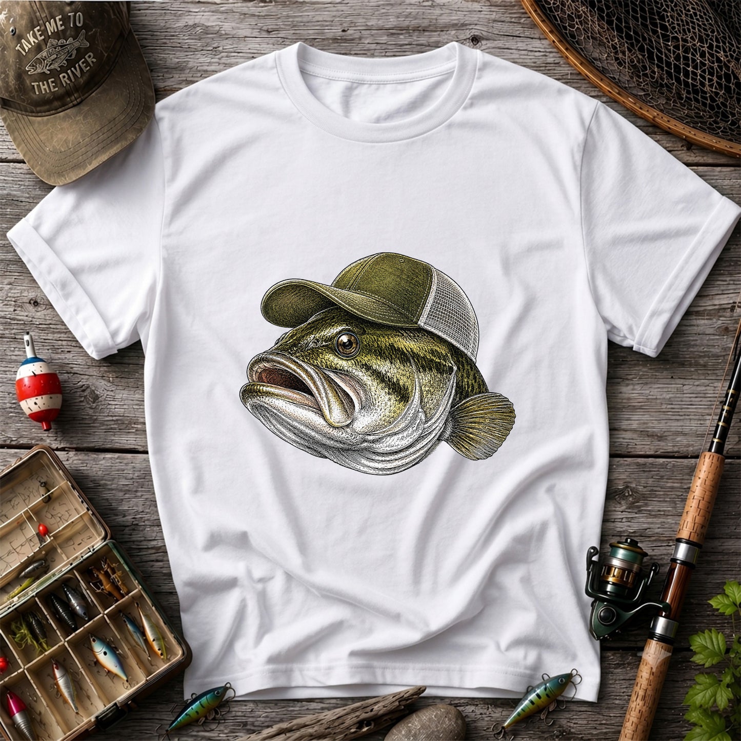 Bass Wearing Trucker Hat Fishing Graphic T-Shirt