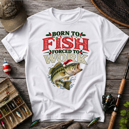 Born to Fish Forced to Work Christmas Largemouth Bass Graphic T-Shirt