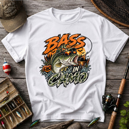 Bass in Camo Halloween Pumpkin Bass Fishing Graphic T-Shirt