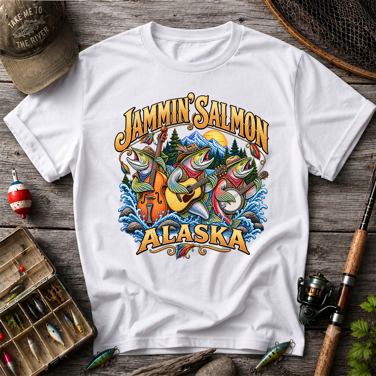Salmon Music Band Alaska Fishing Graphic T-Shirt