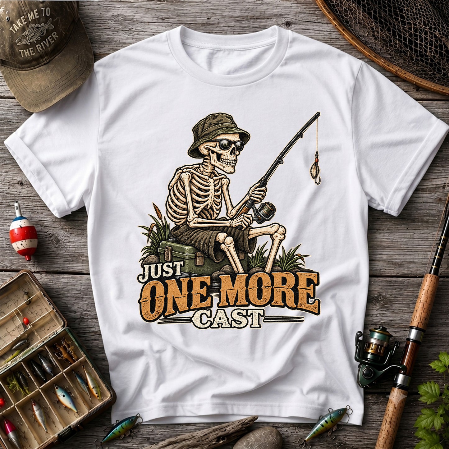 Just One More Cast Skeleton Angler Funny Fishing T-Shirt