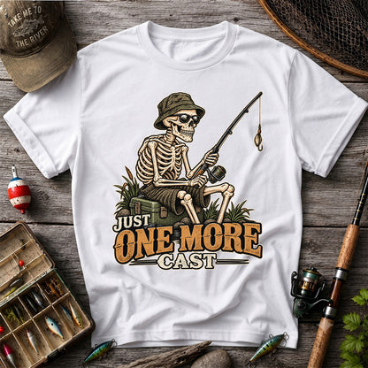 Just One More Cast Skeleton Angler Funny Fishing T-Shirt
