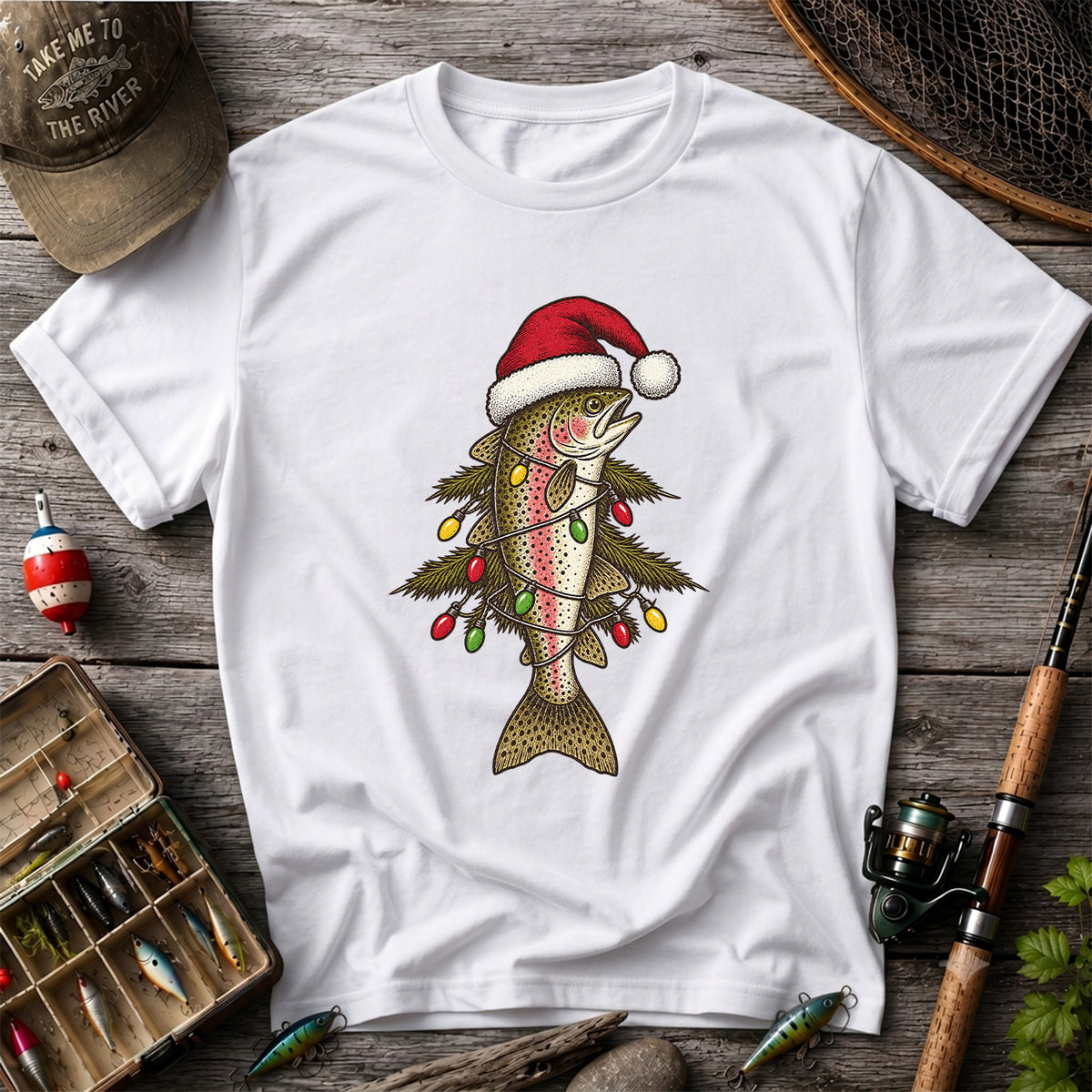 Christmas Trout Tree Fishing Graphic T-Shirt
